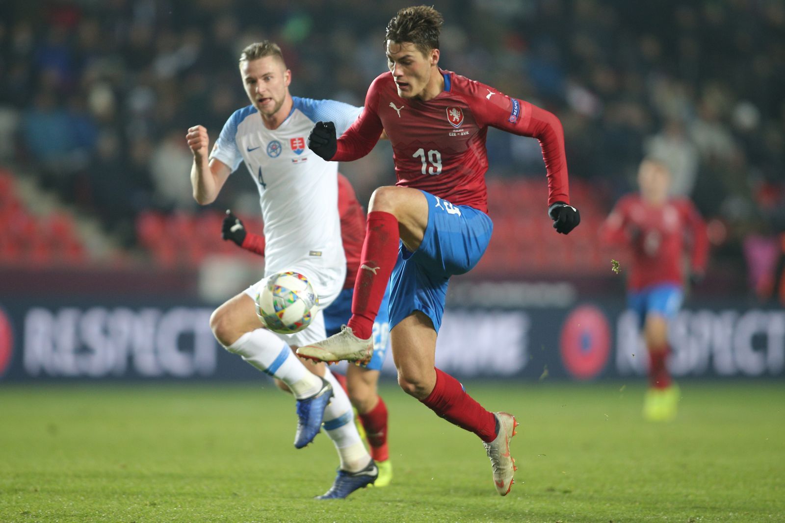 Patrik Schick v zápase Ligy národů Česko - Slovensko.