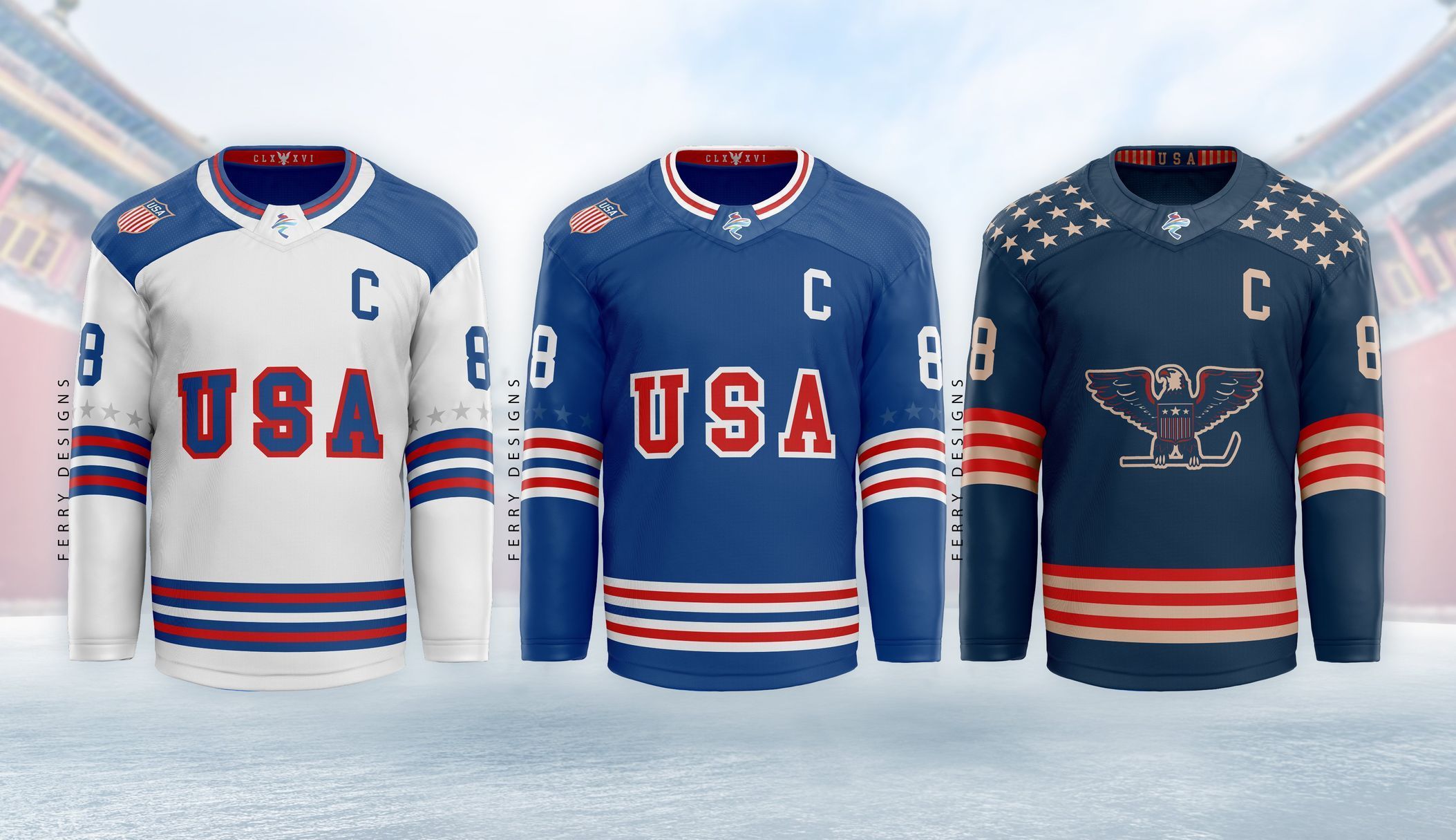 Návrhy hokejových dresů na olympiádu 2022 v Pekingu: USA