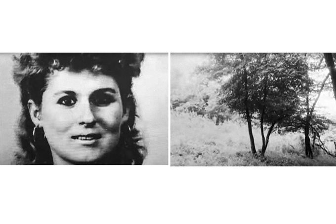 Vlevo: Diana Lopuchovská (17 let) na civilní fotografii. Vpravo: Les v Záhorské Bystrici, místo vraždy 26. června 1991. Byla předposlední obětí Jozefa Slováka.