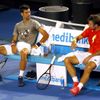 Stan Wawrinka a Novak Djokovič při tréninku na Australian Open 2016