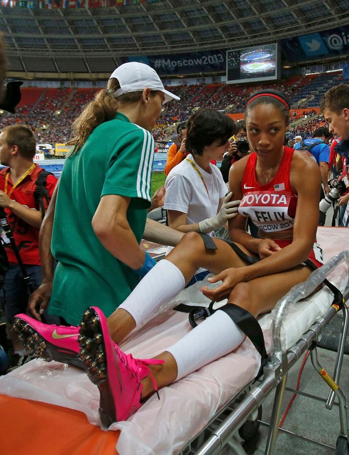 MS v atletice 2013, 200 m - finále: zraněná Allyson Felixová