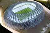 Model úžasného stadionu Vakrá, který vyroste v Kataru pro světový šampionát.