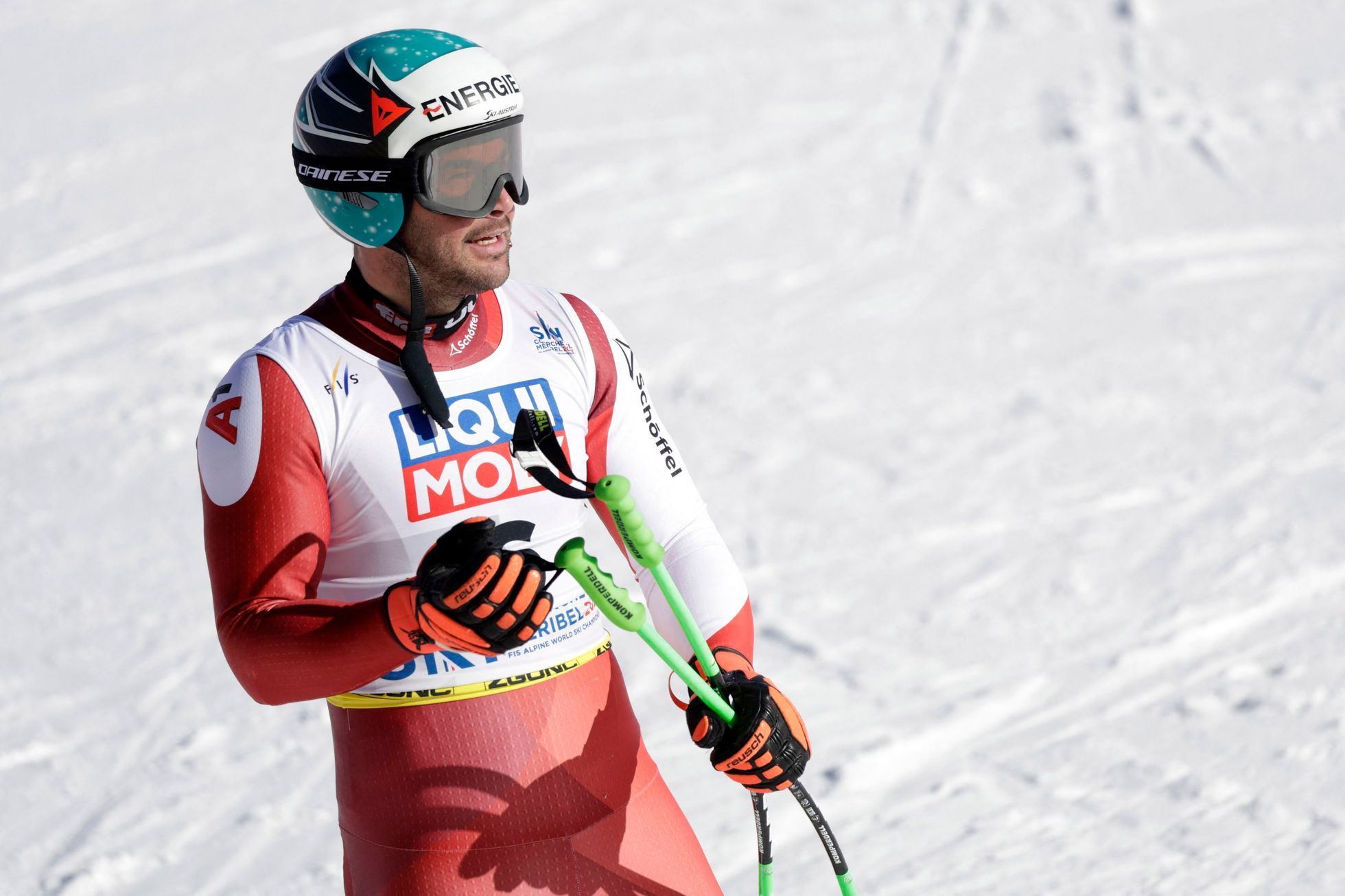 Vincent Kriechmayr v cíli sjezdu mužů na MS v alpském lyžování 2023