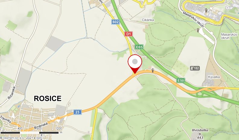 Mapa nehodových míst I/23 Ostrovačice
