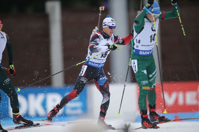 Michal Krčmář v závodě s hromadným startem na SP v Novém Městě na Moravě 2018.