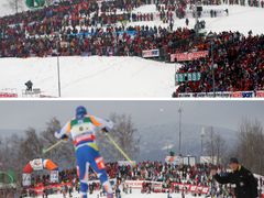 Na závod, v němž Lukáš Bauer získal stříbrnou medaili, přišlo 14 500 diváků. V neděli při skiatlonu mužů udávali poradatelé 17 200 diváků (snímek nahoře). Při štafetě mužů pořadatelé velmi toužili po diváckém rekordu. Po závodě vyhlásili, že v areálu bylo 37 tisíc fanoušků a hostů. Opticky to tak rozhodně nevypadalo (snímek dole).