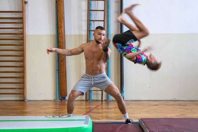 Jakub Pančík na lekci parkouru.