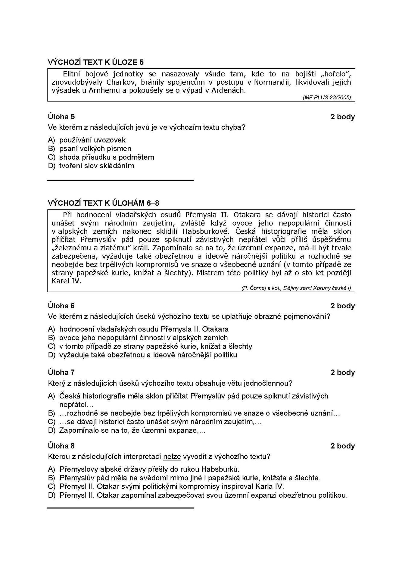 Státní maturita - vyšší obtížnost 3
