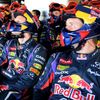Red Bull Pit Crew sits in the garage during the Japanese F1 Grand Prix at the Suzuka circuit in Japan