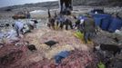 Garbage collectors collect intestines of chickens to eat at municipal dump site in Tegucigalpa