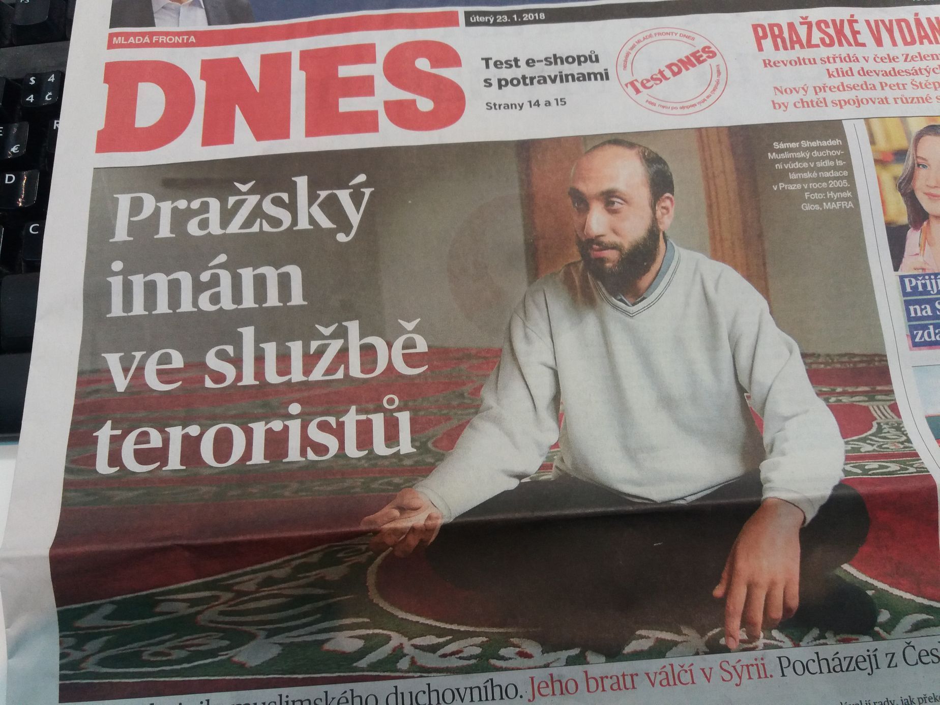 MF Dnes tři dny před druhým kolem přímé volby vyšla s otvírákem "Pražský imám ve službě teroristů"