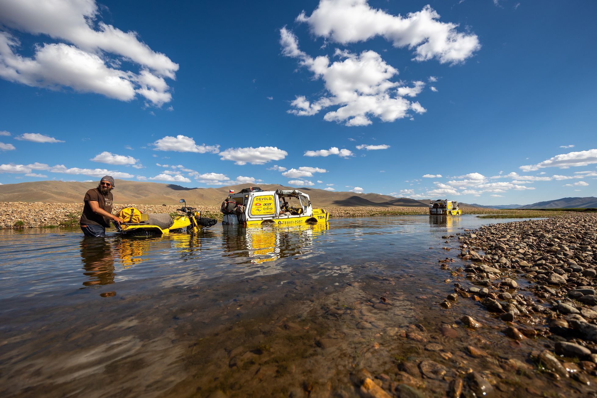 Žlutá žába pluje