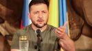 Volodymyr Zelenskyj na tiskové konferenci na Pražském hradě.