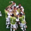 Němci slaví gól v zápase MS 2022 Španělsko - Německo