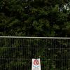A sign is pictured on a fence near the Sonic Stage at Worthy Farm in Somerset, during the Glastonbury Festival