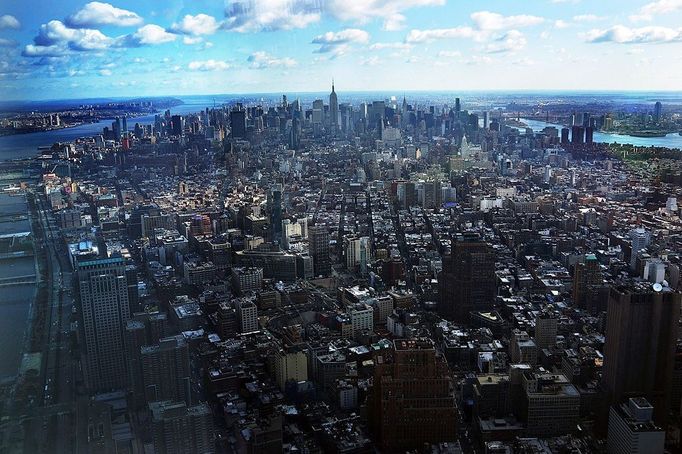 Manhattan is seen from One World Observatory from the 100th floor of One World Trade Center at the Ground Zero site on April 2, 2013 in New York City. One World Observatory, which is situated more than 1,250 feet over lower Manhattan, will open to the public in 2015 and will include a pre-show theater, multiple spaces that allow for panoramas of the New York City region and numerous dining options. When completed, One World Trade Center will be the tallest building in the Western Hemisphere at 1776 feet. Spencer Platt