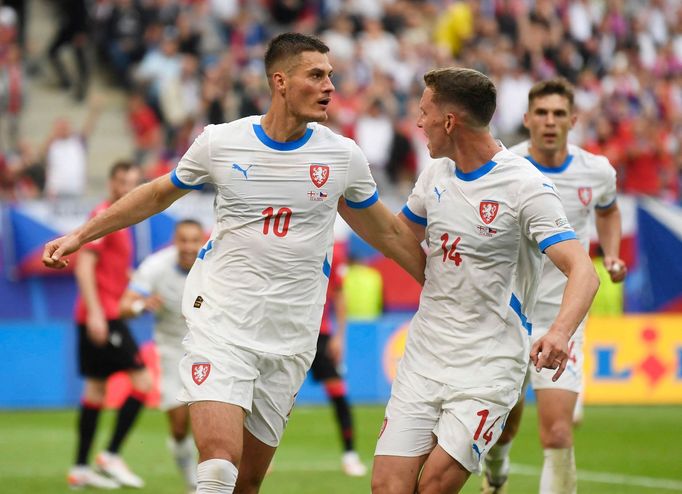 Patrik Schick slaví gól v zápase Eura 2024 Gruzie - Česko