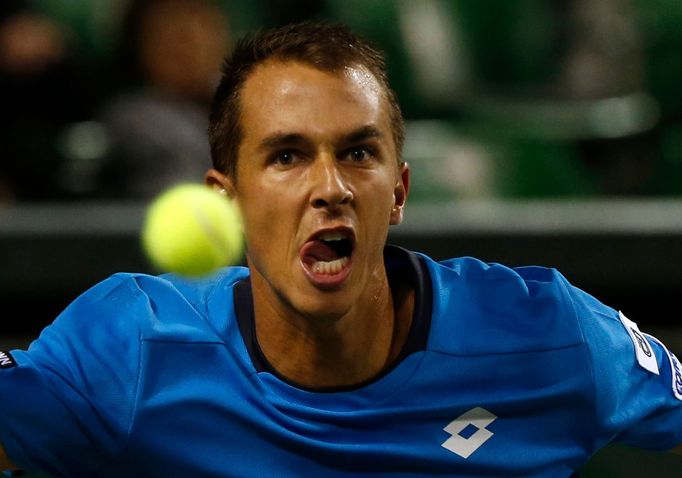 Lukáš Rosol v utkání Davis Cupu proti Japonci Danielovi