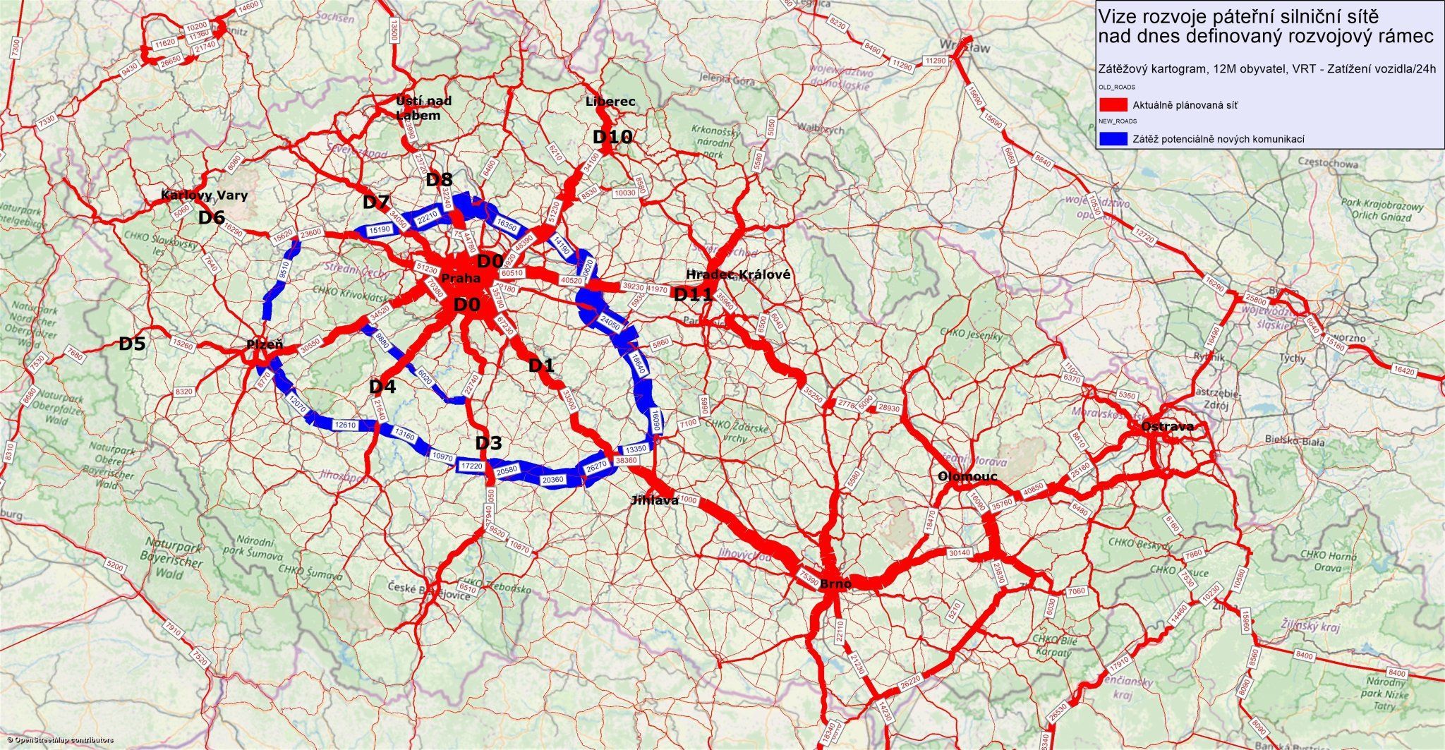 Plán dálniční sítě v oblasti středních Čech
