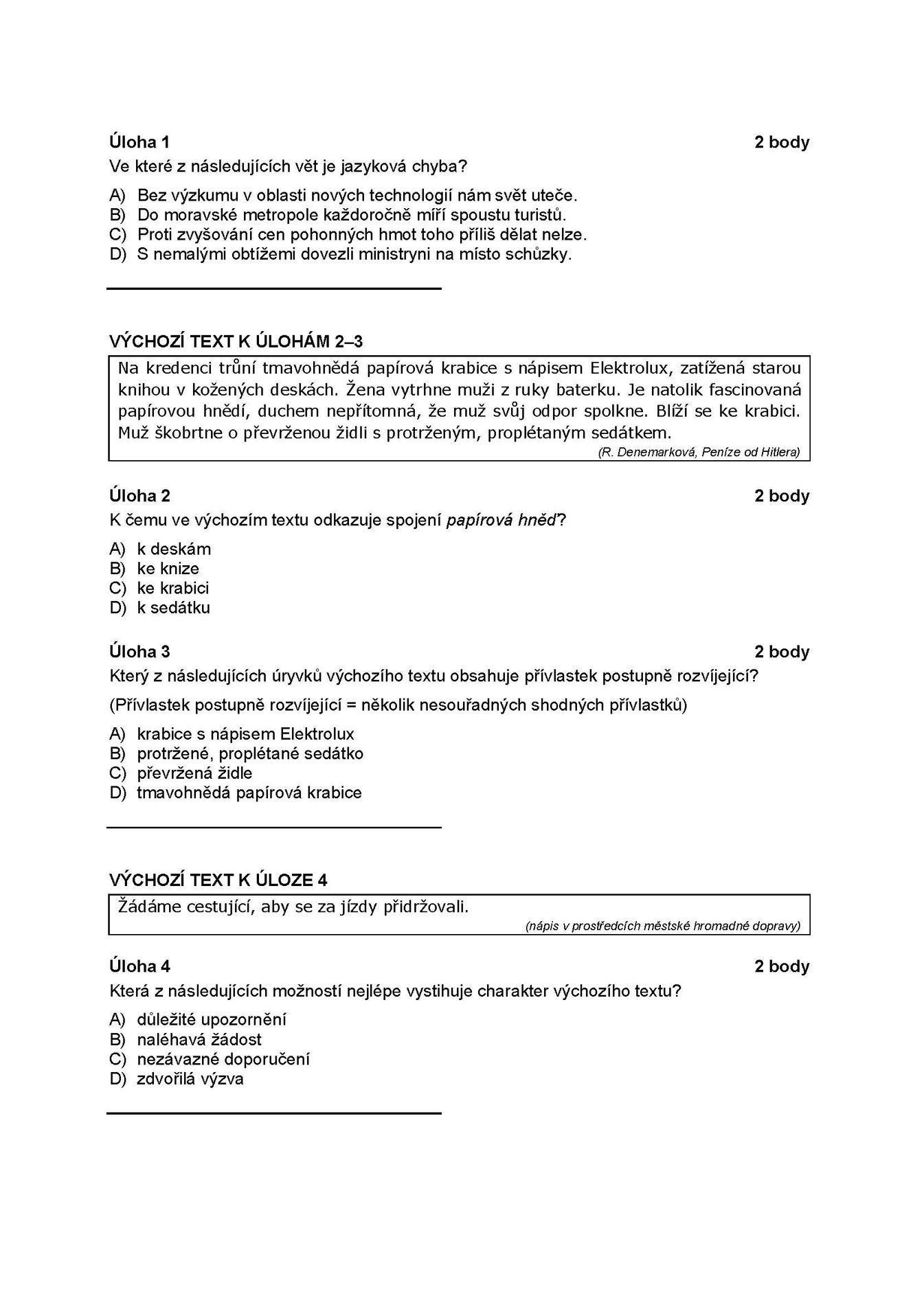 Státní maturita - základní obtížnost 2