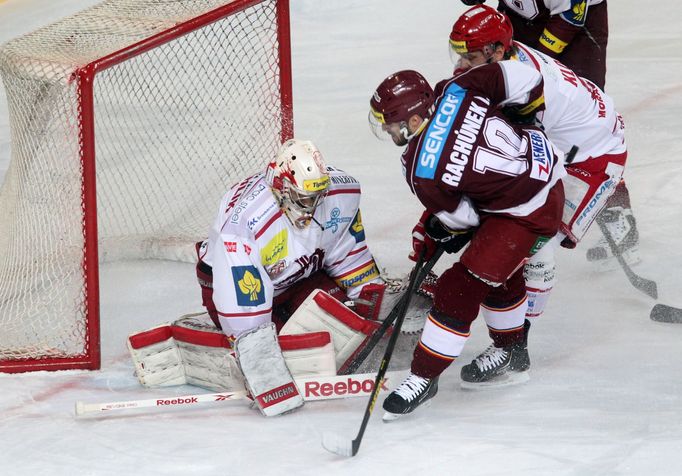 Hokej, extraliga, Sparta - Třinec: Peter Hamerlík - Ivan Rachůnek