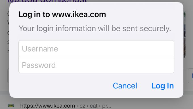 Webové stránky Ikea.cz se potýkaly s technickou závadou. Pokud je chtěl uživatel navštívit, vyskočilo okno, které po zadání libovolných údajů uživatele pustilo dál.