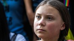 Greta Thunbergová na protestu v New Yorku.