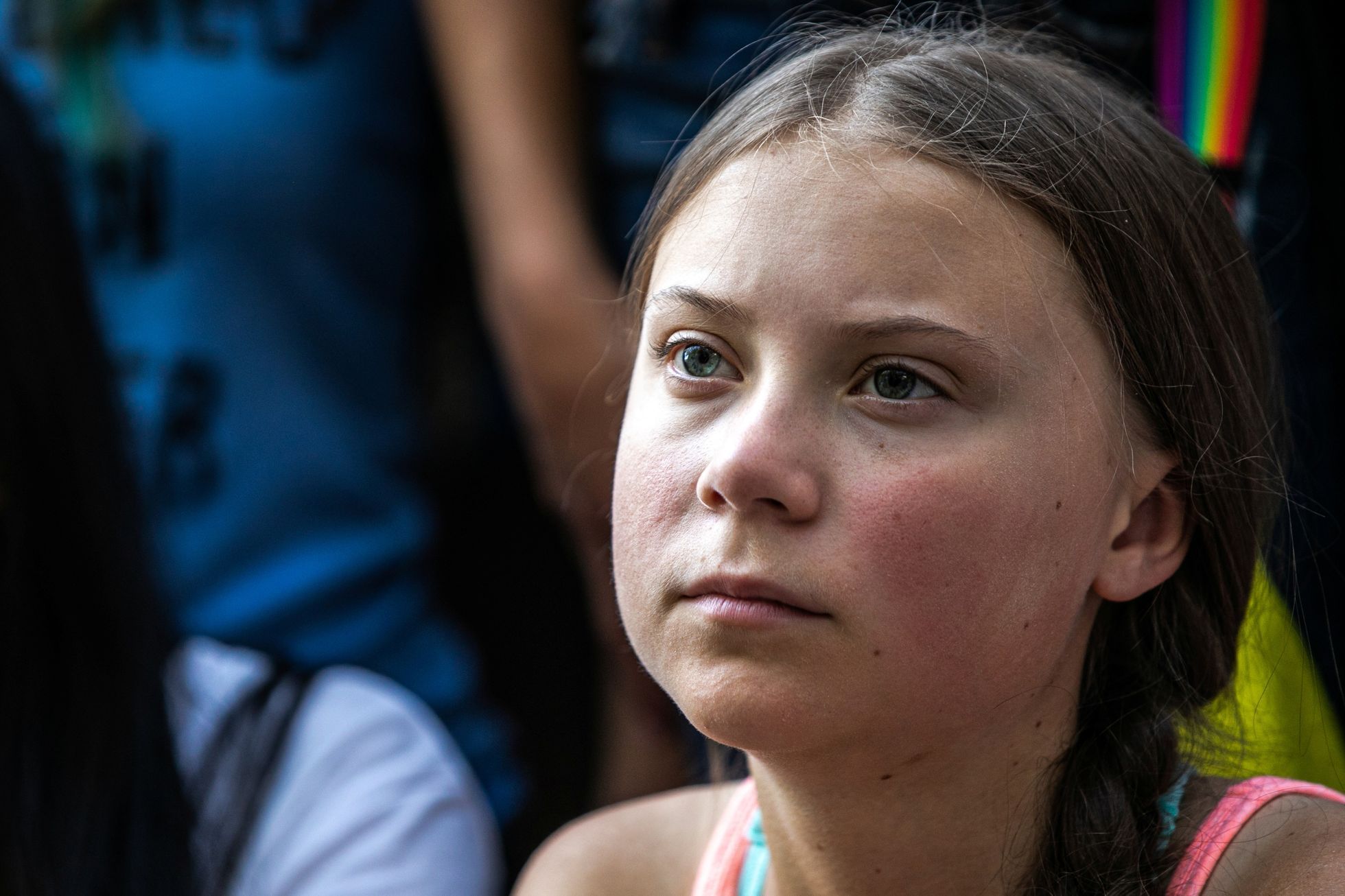 Greta Thunbergová na protestu v New Yorku.