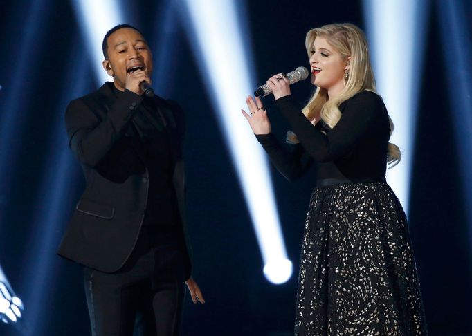 Trainor performs &quot;Like I'm Gonna Lose You&quot; with Legend at the 2015 Billboard Music Awards in Las Vegas