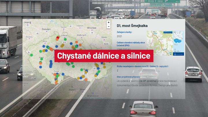 Mapa: Plán nových dálnic je ambiciózní. Ministerstvo však opět hlásí velké zádrhele; Zdroj foto: Aktuálně.cz