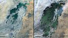 http://climate.nasa.gov/state_of_flux#Wetlandchanges_Nigeria.jpg Wetland changes, Nigeria Left: November 1984. Right: November 2009. The Inner Niger Delta is the largest