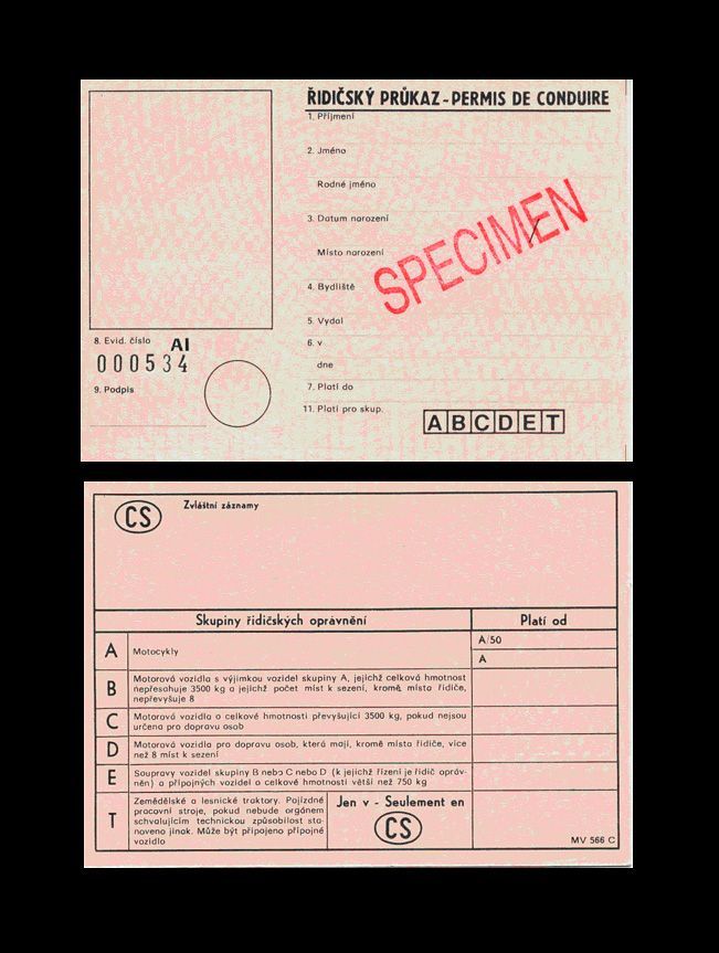 Řidičský průkaz, vydávaný v letech 1991-1993