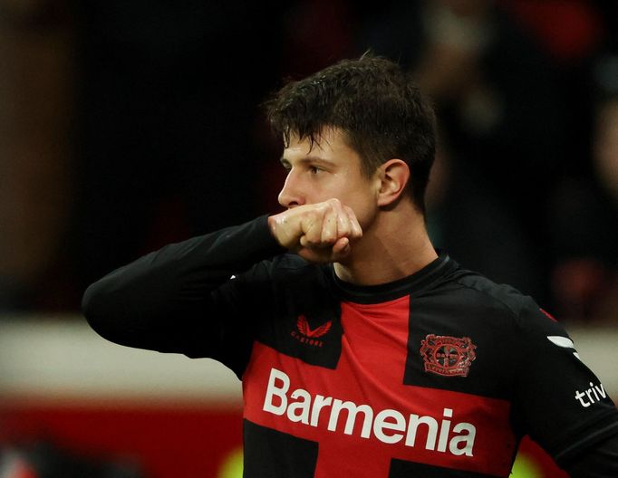 Soccer Football - Europa League - Group H - Bayer Leverkusen v Molde - BayArena, Leverkusen, Germany - December 14, 2023 Bayer Leverkusen's Adam Hlozek celebrates scoring