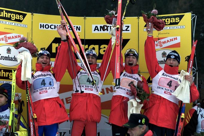 Štafeta, Světový pohár, biatlon, Anterselva 2000, Zdeněk Vítek, Ivan Masařík, Tomáš Holubec, Petr Garabík