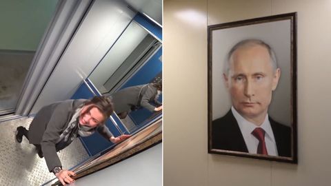 Vtipálek pověsil portrét Putina do výtahu. Reakce Rusů natočila skrytá kamera