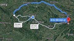 Alternativní trasa z Aše do Ostravy vede při kolapsu D1 přes Německo a Polsko.