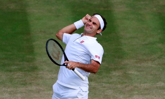 Tennis - Wimbledon - All England Lawn Tennis and Croquet Club, London, Britain - July 12, 2019  Switzerland's Roger Federer celebrates after winning his semi-final match