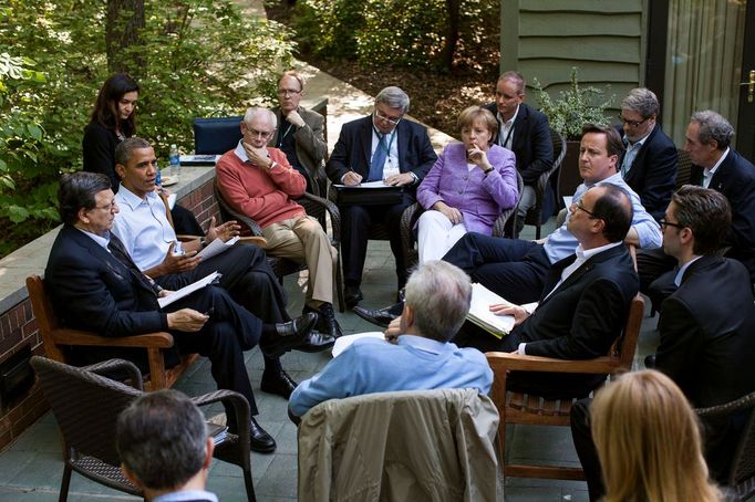 May 19, 2012 "One of the great things about the G8 Summit being at Camp David was the relaxed and casual atmosphere. When the President decided to have an unscheduled meeting with just the Eurozone leaders, he asked them to step outside on the Laurel Cabin patio where the leaders and their staff all pulled up chairs for the impromptu meeting."