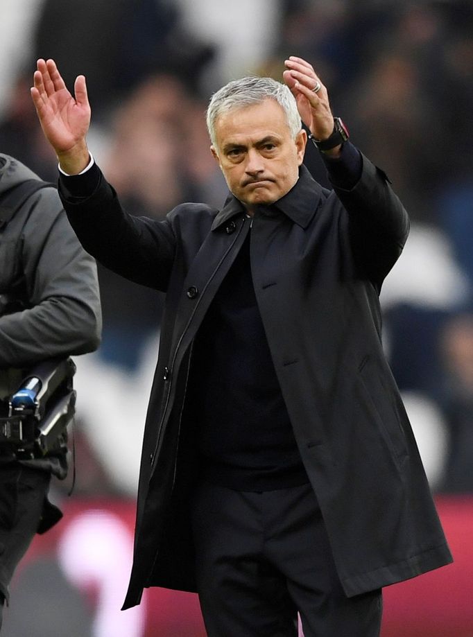 Soccer Football - Premier League - West Ham United v Tottenham Hotspur - London Stadium, London, Britain - November 23, 2019  Tottenham Hotspur manager Jose Mourinho cele