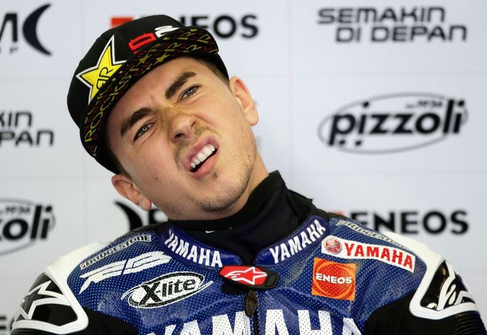 Španělský motocyklista Yamahy Jorge Lorenzo během tréninku Velké ceny San Marina 2012 v MotoGP.