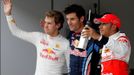 Trojice úspěšných. Vettel, Webber a Hamilton