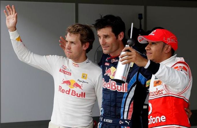 Trojice úspěšných. Vettel, Webber a Hamilton