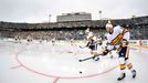 Oct 30, 2019; Houston, TX, USA; Nashville Predators players warm up before the 2020 Winter Classic against the Dallas Stars at the Cotton Bowl Stadium. Mandatory Credit: