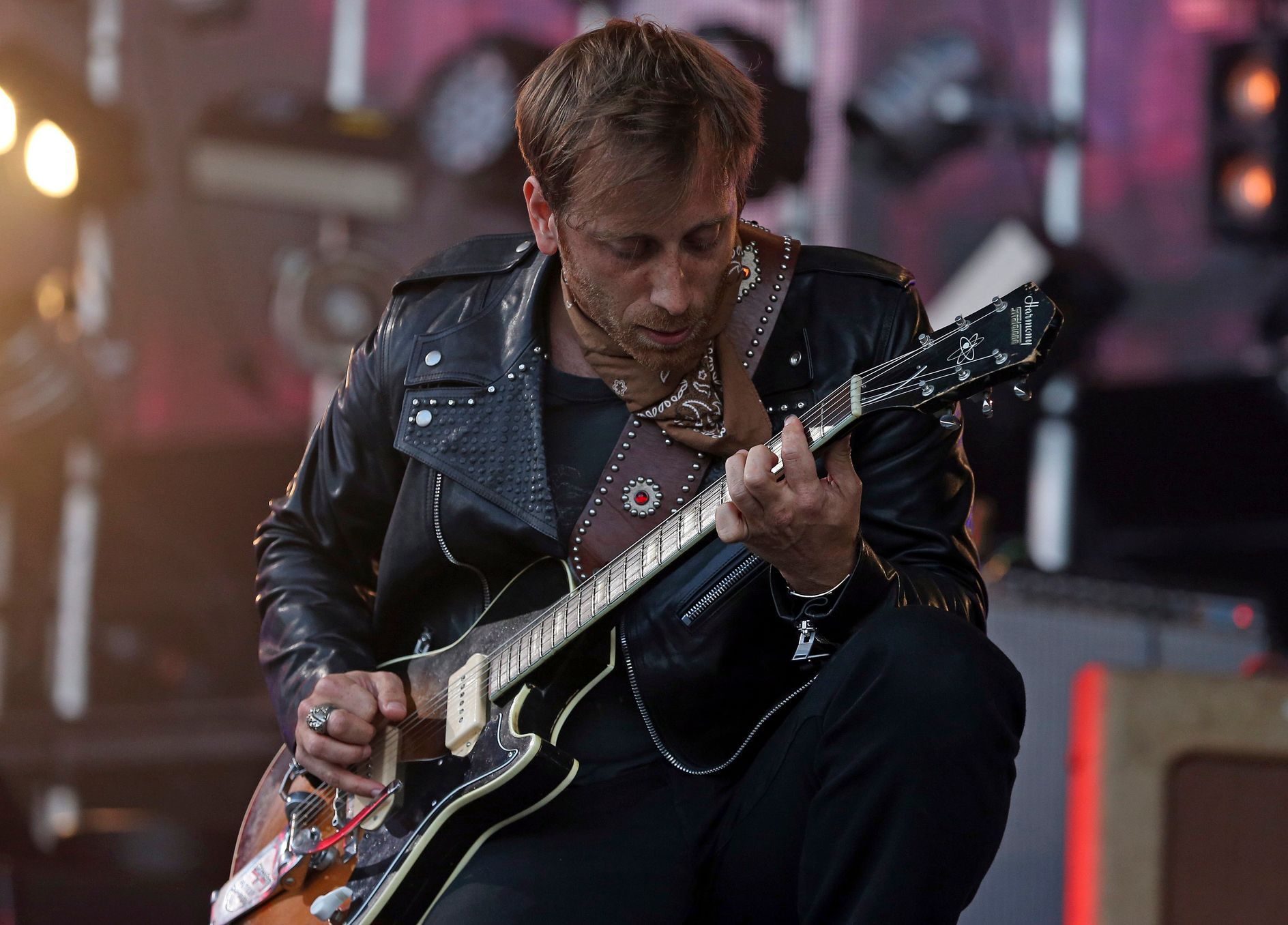Black Keys frontman Dan Auerbach performs on the Pyramid stage at Worthy Farm in Somerset, during the Glastonbury Festival