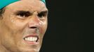 Tennis - Australian Open - Men's Singles Final - Melbourne Park, Melbourne, Australia - January 31, 2022 Spain's Rafael Nadal reacts during the final against Russia's Dan