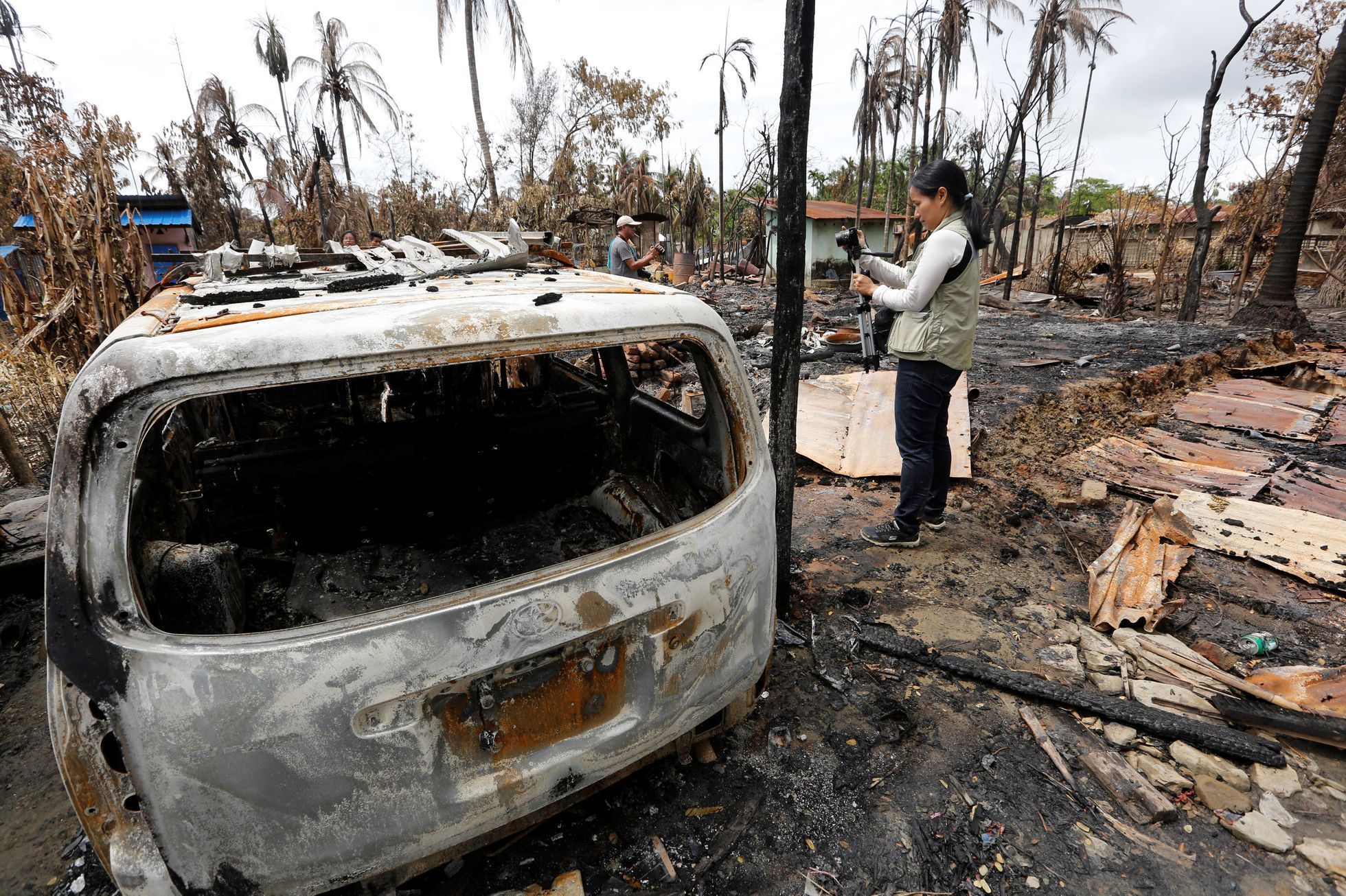 Barma, vypálené vesnice Rohingů