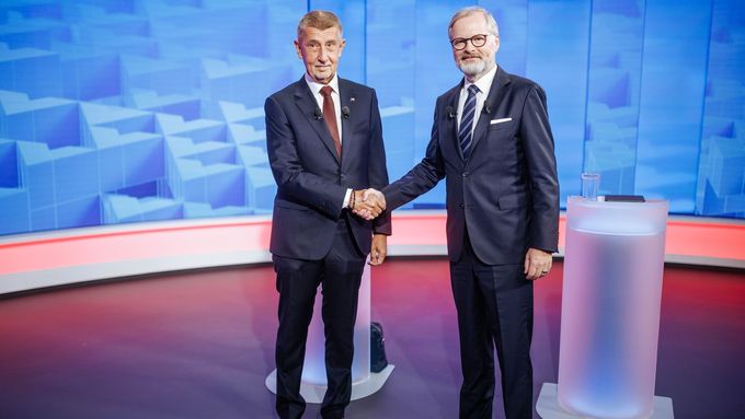 Televizní debata Andreje Babiše a Petra Fialy na TV Nova.