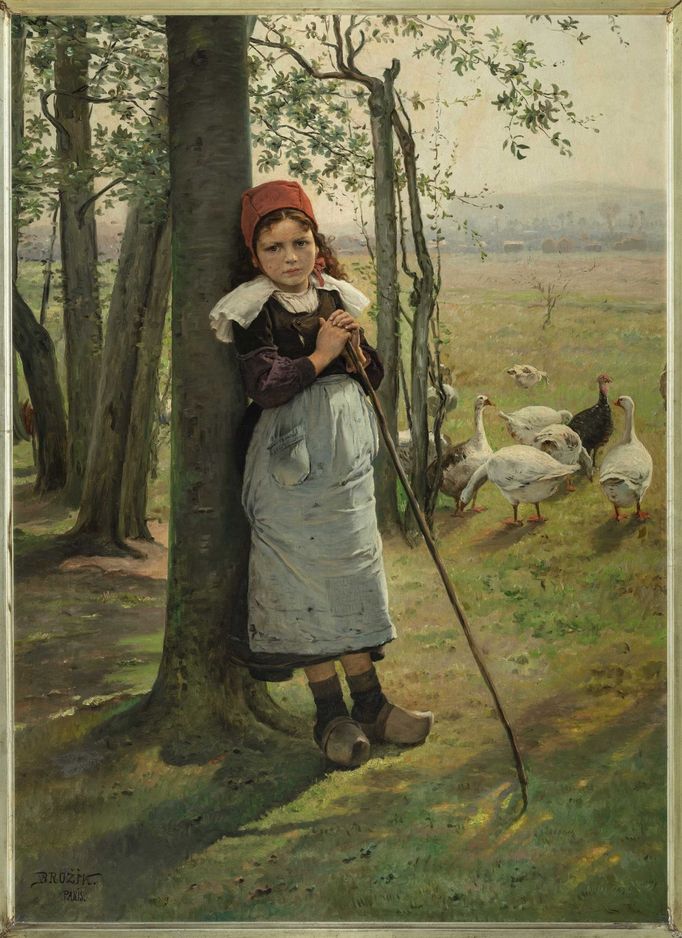 Václav Brožík: Pasačka husí, kolem 1885, olej, plátno, 130 × 95 cm