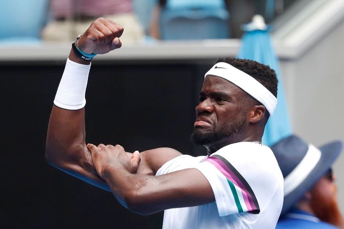 Tennis - Australian Open - Second Round - Melbourne Park, Melbourne, Australia, January 16, 2019. Frances Tiafoe of the U.S. reacts during the match against South Africa'