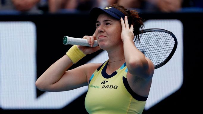 Linda Nosková na letošním Australian Open při vítězném utkání 2. kola